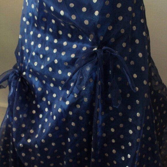 2000's Blue Chiffon Polka Dot Flirt Maggie Sottero Prom Evening Gown Dress - Picture 3 of 8